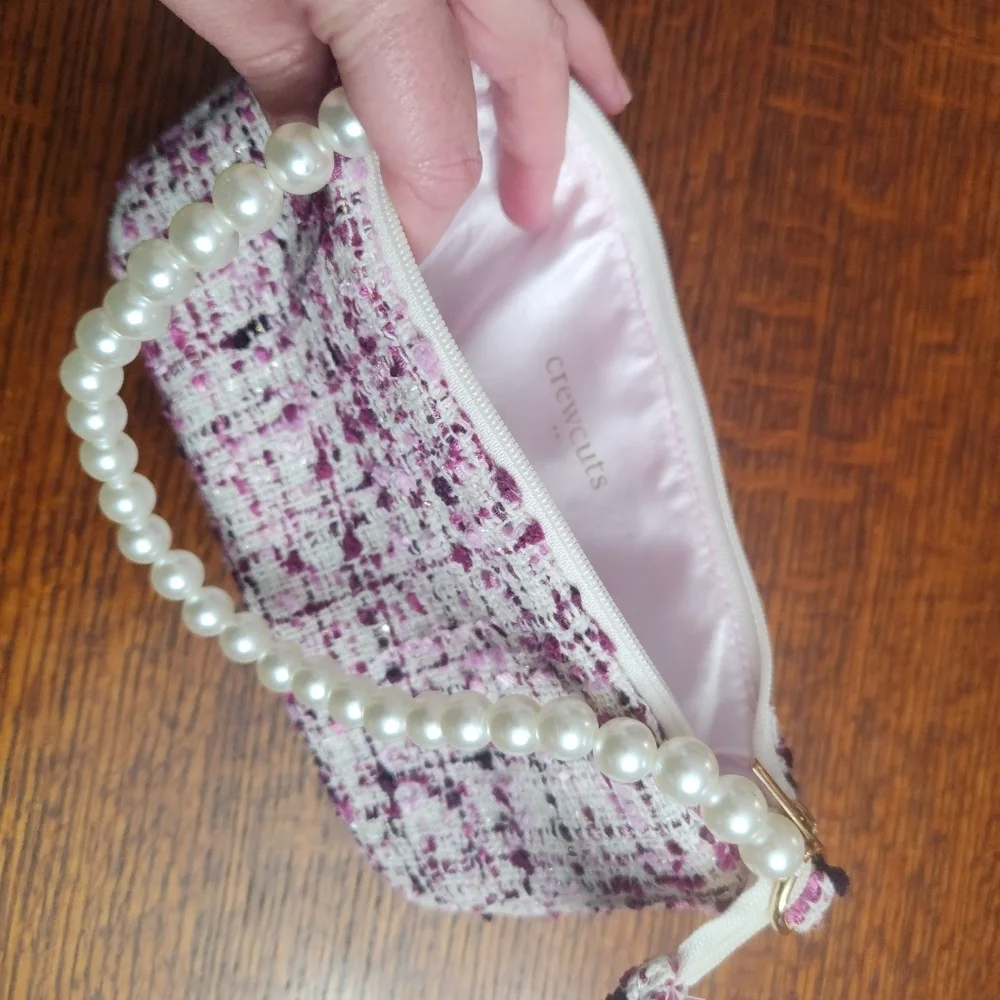 3/$25 Like new‎ CREWCUTS Mini Tweed pink and purple purse with pearl handles